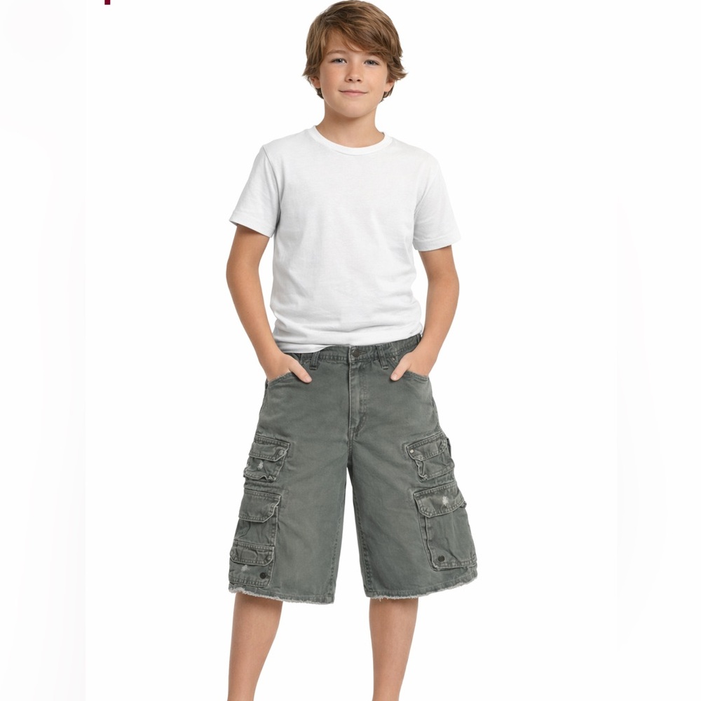 Y2K Iron boys military style Cargo shorts sz 16. Mutiple Velcro pockets